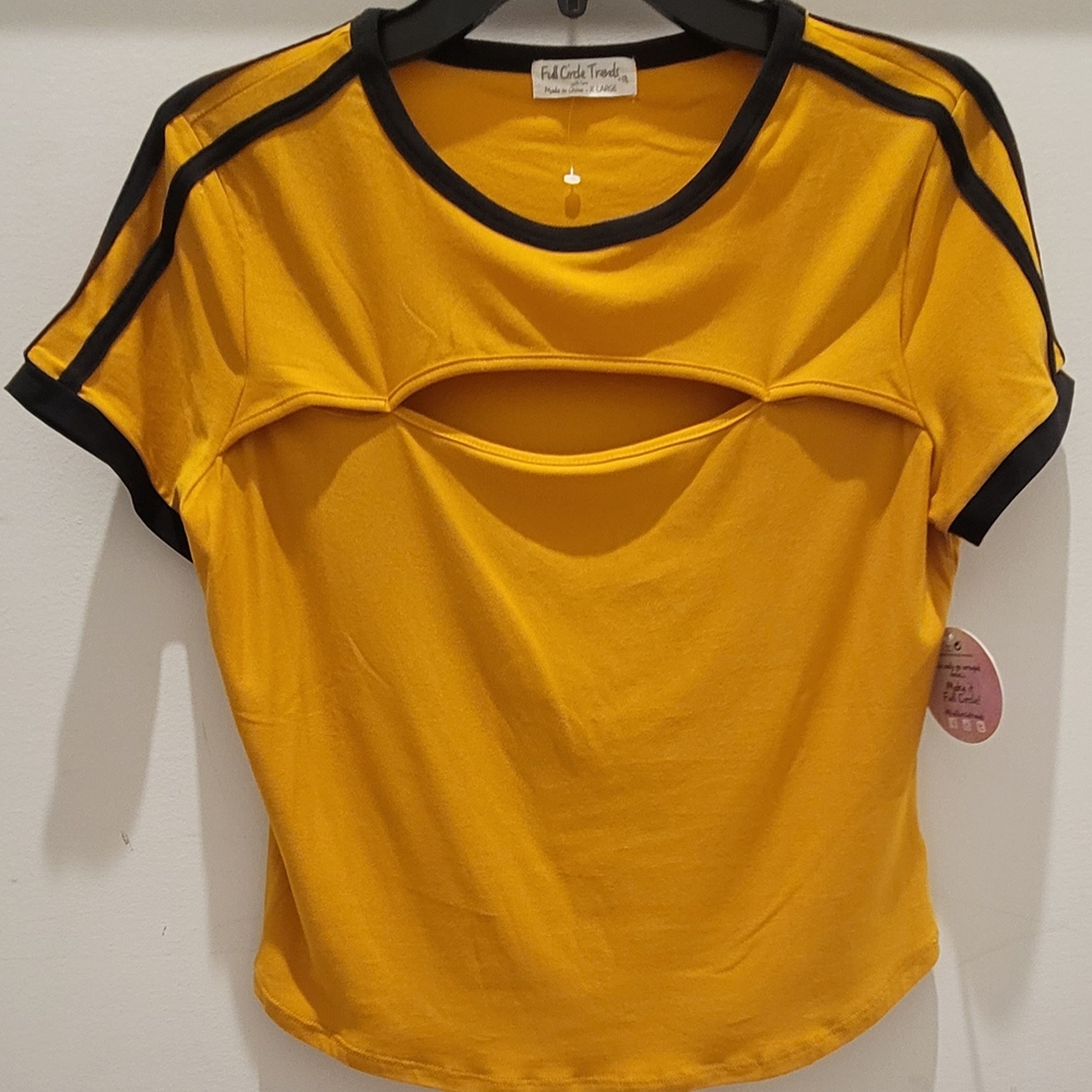 Gold and Black Short Sleeve Cut Out T-Shirt